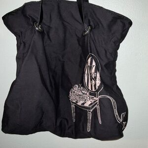 VICTORIA SECRET BLACK PINK VICTORIAN CHAIR ROSES PURSE TOTE BAG